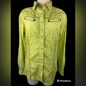 Rock 47 by Wrangler Long Sleeve Western Blouse with Snaps Women’s Large
